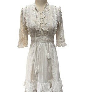 Ulla Johnson Madison Dress XS Blanc White Eyelet Lace Boho Ruffle Tassel Mini